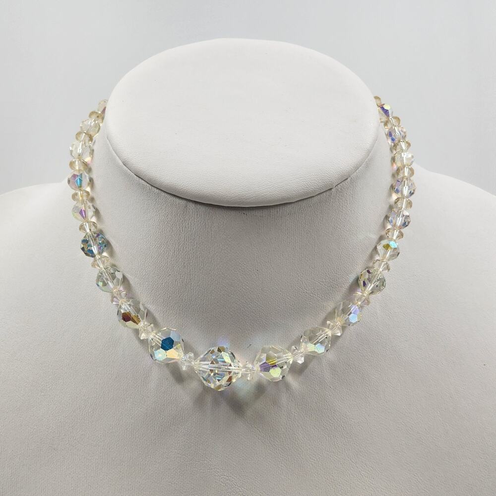 Choker Necklace 12" Nylon Cord Faceted Iridescent Glass Beads Adjustable Vintage